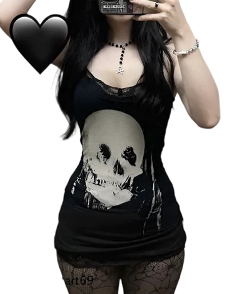 Black Skull Suspender Lace Dress