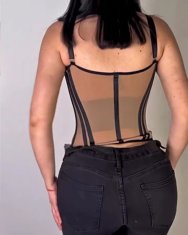 Bandeau Colorblock Removable Straps Shapewear Corset Top with Zipper