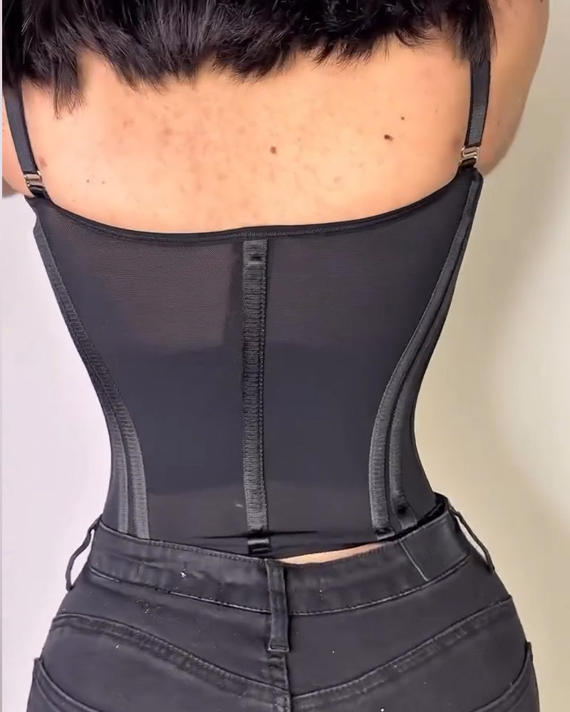 Bandeau Colorblock Removable Straps Shapewear Corset Top with Zipper
