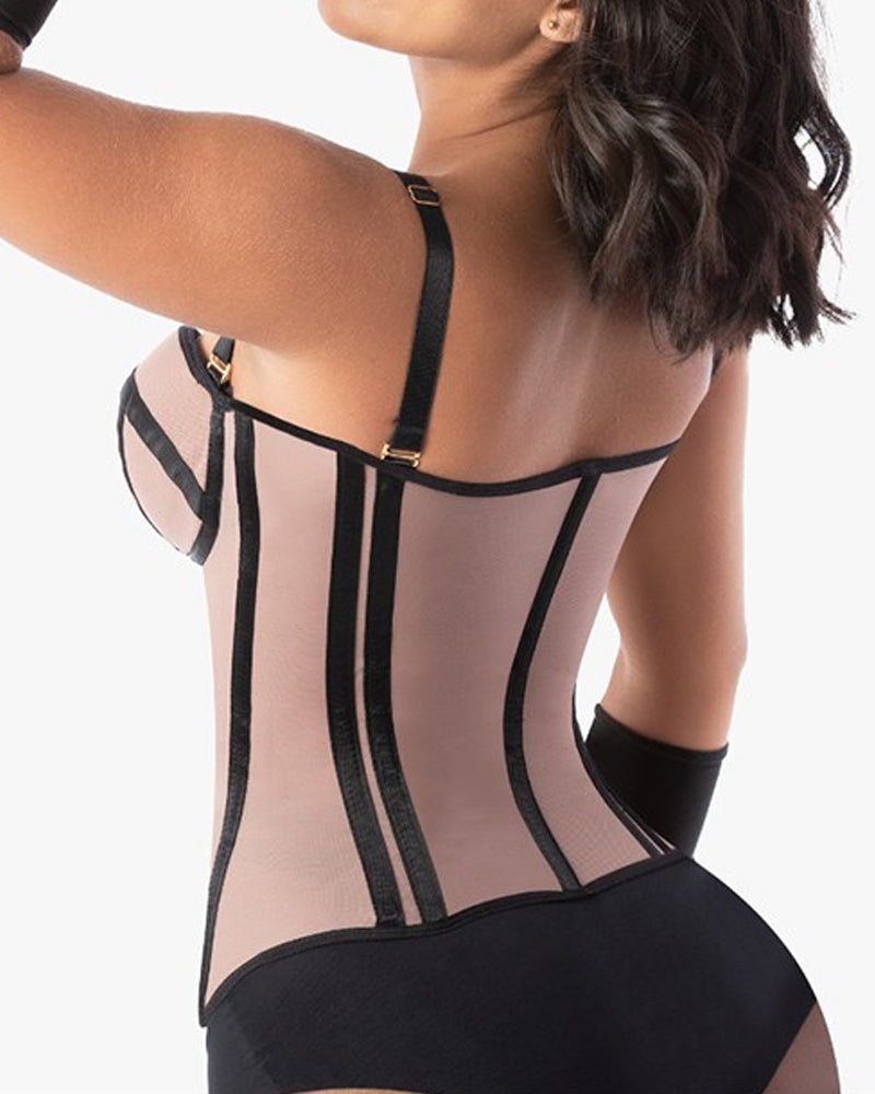 Bandeau Colorblock Removable Straps Shapewear Corset Top with Zipper
