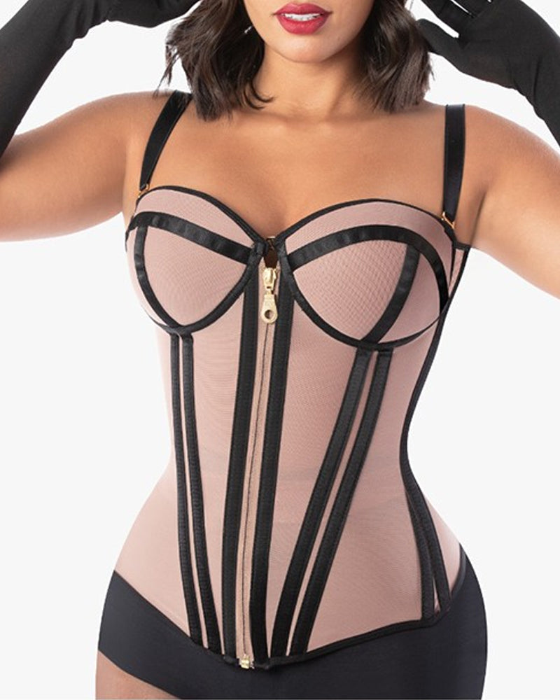 Bandeau Colorblock Removable Straps Shapewear Corset Top with Zipper