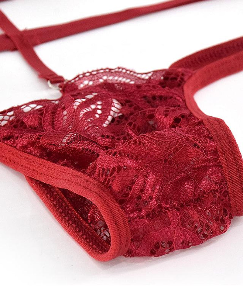 Women's Floral Lace Adjustable Strap Bra and Thong Set