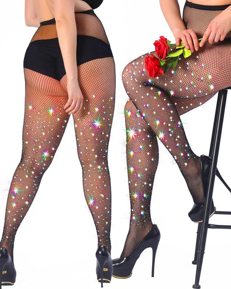 Women's Elastic Super Shiny Rhinestone Fishnet Stockings