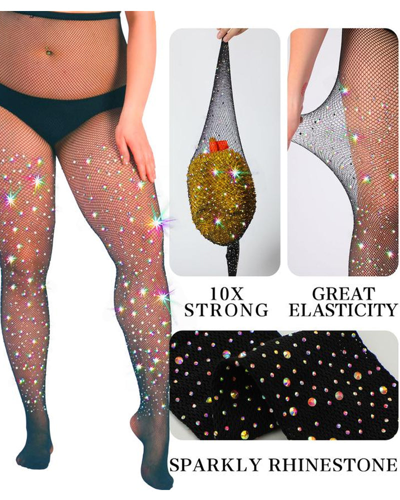 Women's Elastic Super Shiny Rhinestone Fishnet Stockings