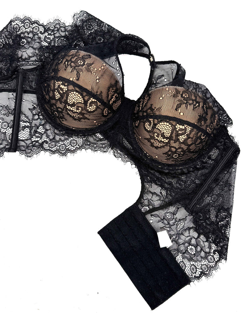 Black See-Through Lace Button Bra Top