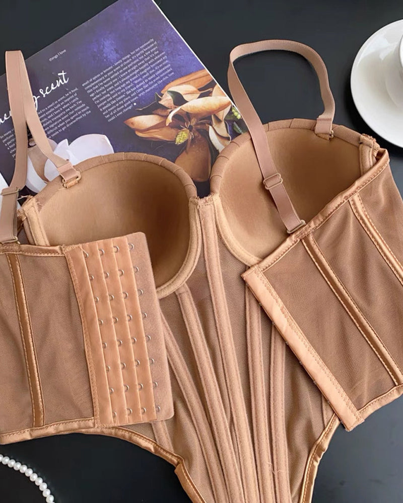 Fishbone Adjustable Shoulder Strap Tube Top Mesh Irregular Top
