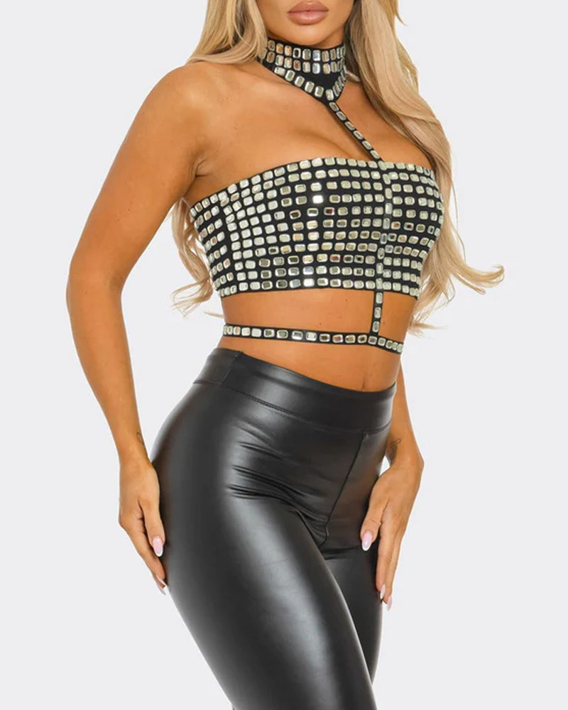 Halter Neck Backless Elastic Slim Fit Diamond Vest