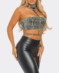 Halter Neck Backless Elastic Slim Fit Diamond Vest