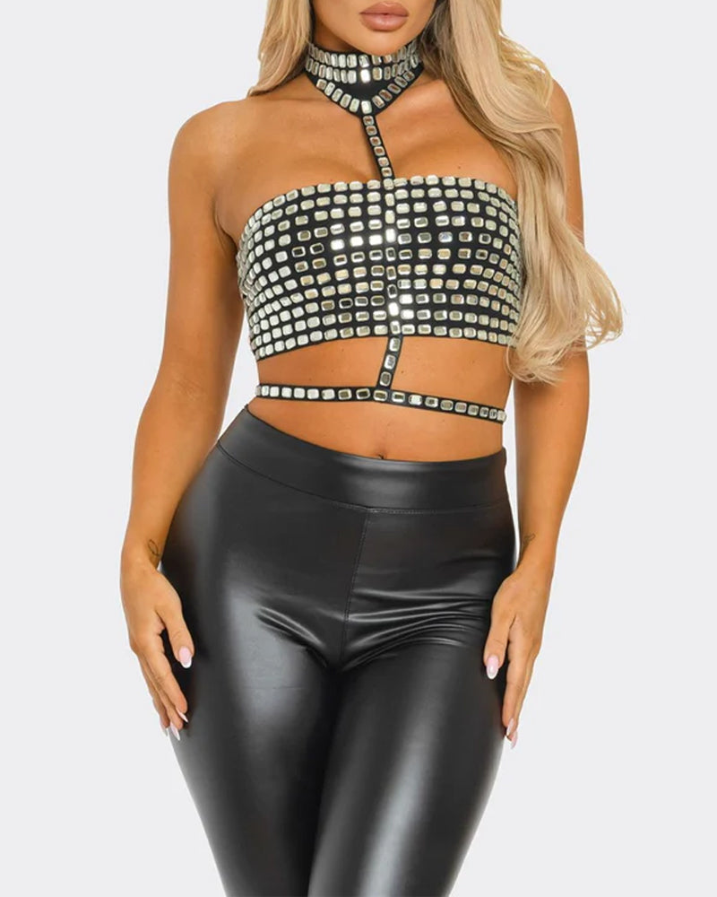 Halter Neck Backless Elastic Slim Fit Diamond Vest