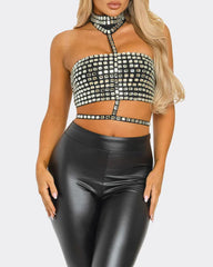 Halter Neck Backless Elastic Slim Fit Diamond Vest