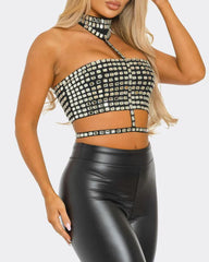 Halter Neck Backless Elastic Slim Fit Diamond Vest