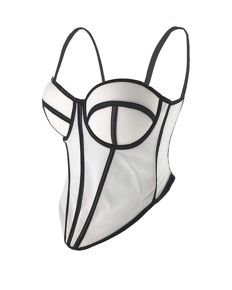 Herringbone Mesh Contrast Color Bustier Top