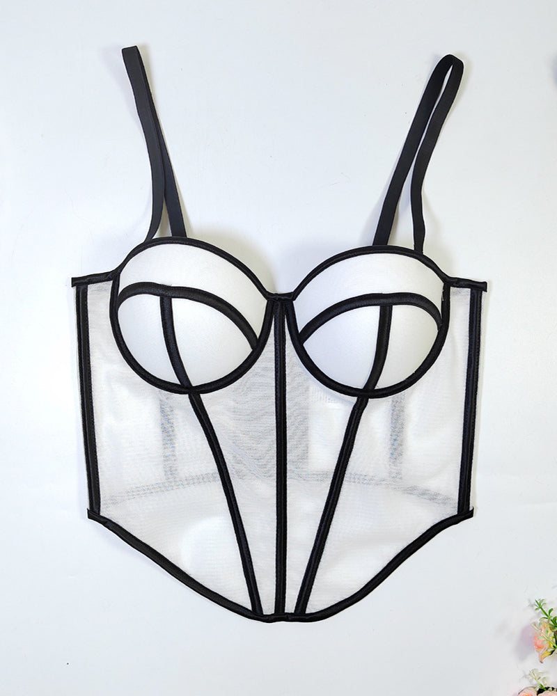 Herringbone Mesh Contrast Color Bustier Top