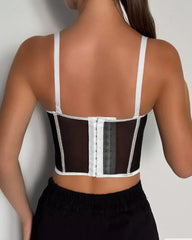 Herringbone Mesh Contrast Color Bustier Top