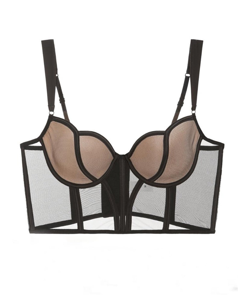 Sheer Mesh Push-Up Corset Top