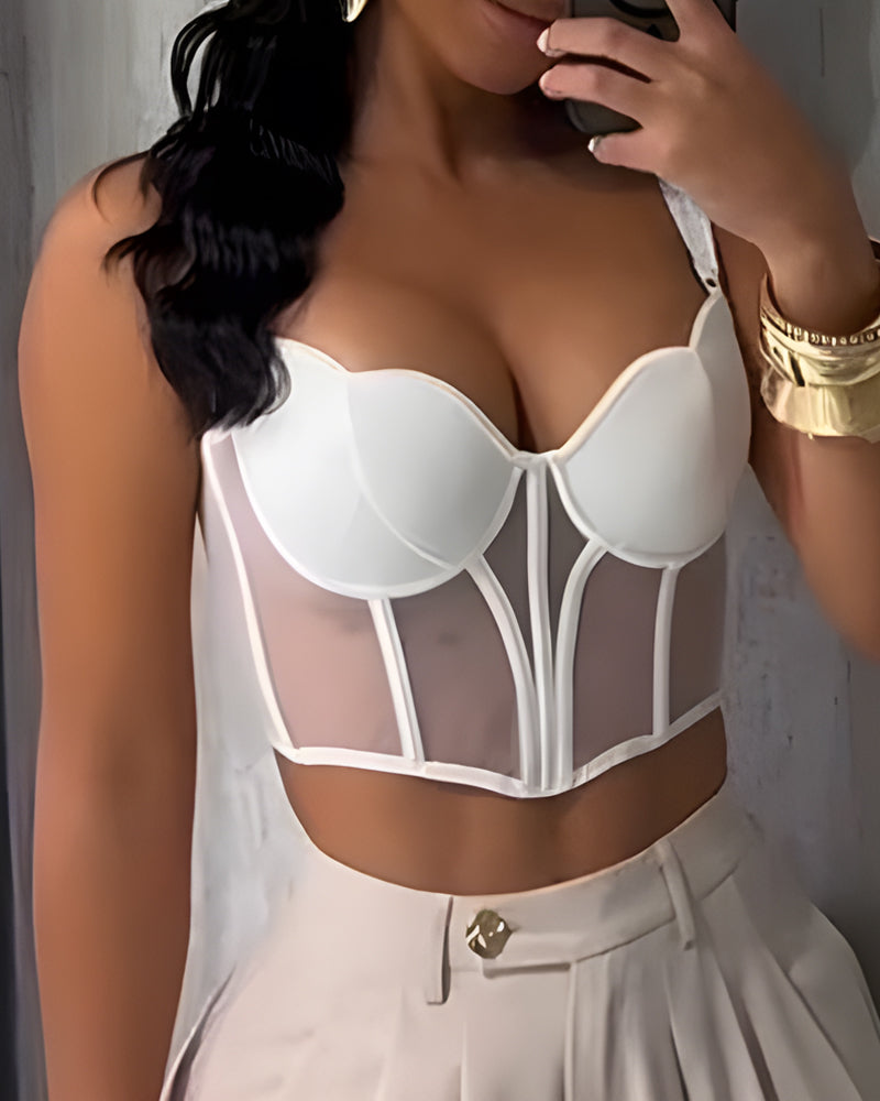 Sheer Mesh Push-Up Corset Top