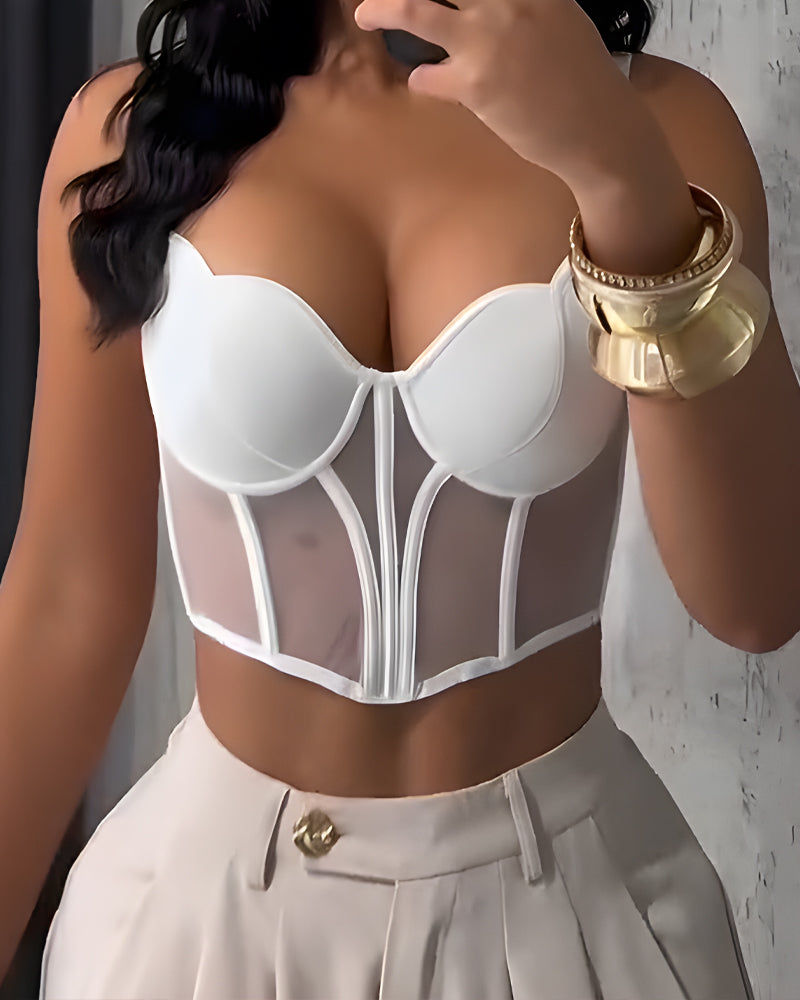 Sheer Mesh Push-Up Corset Top