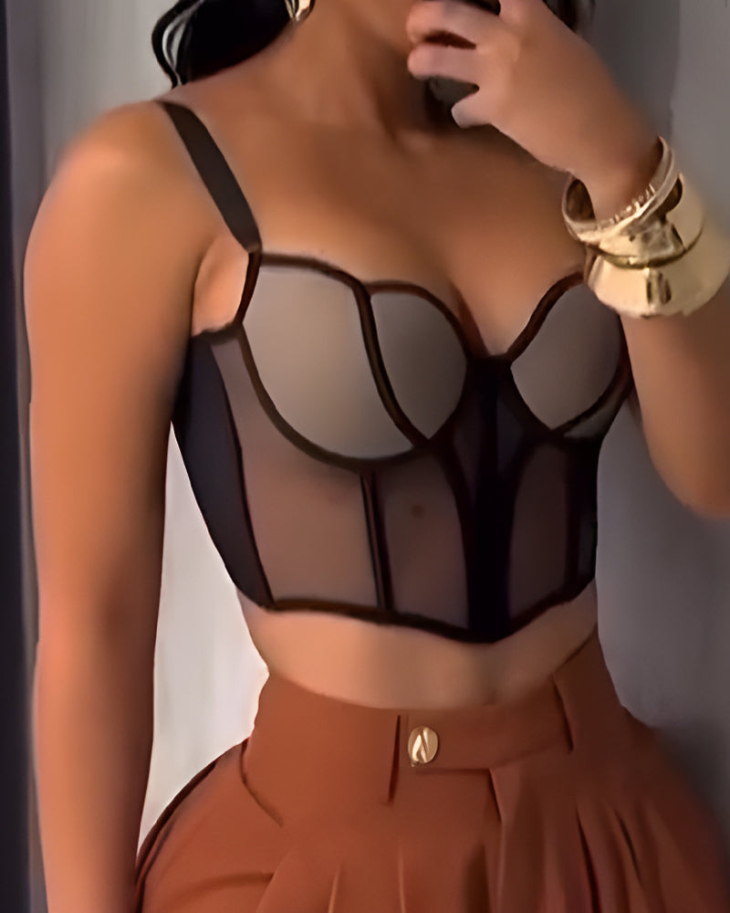 Sheer Mesh Push-Up Corset Top