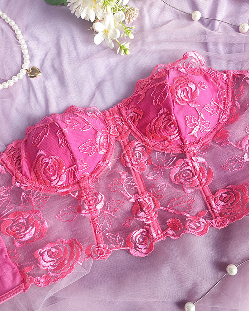 Flower Lace Mesh Herringbone Tube Top