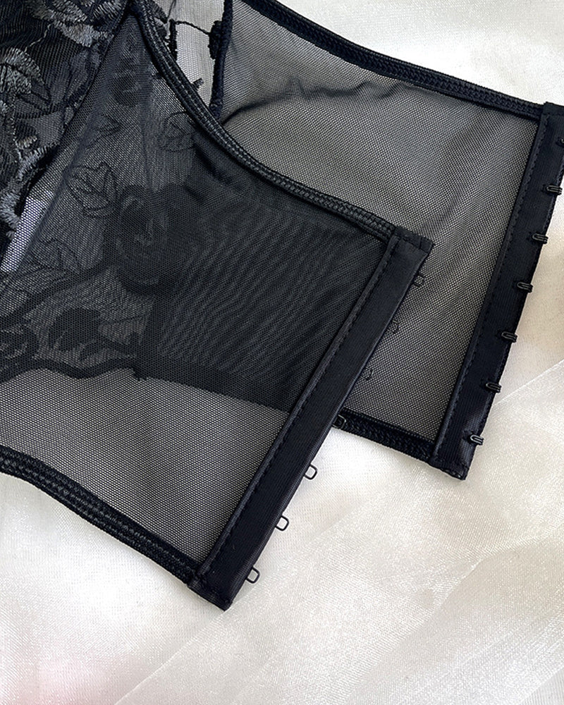 Flower Lace Mesh Herringbone Tube Top