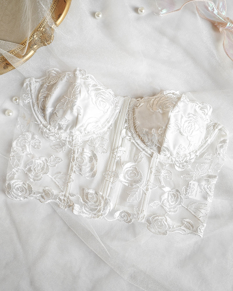Flower Lace Mesh Herringbone Tube Top