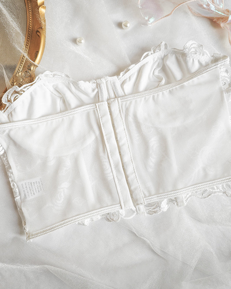 Flower Lace Mesh Herringbone Tube Top