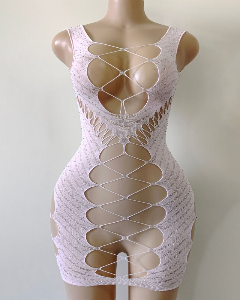 Hot Diamond See-Through Elastic Hollow Nightdress