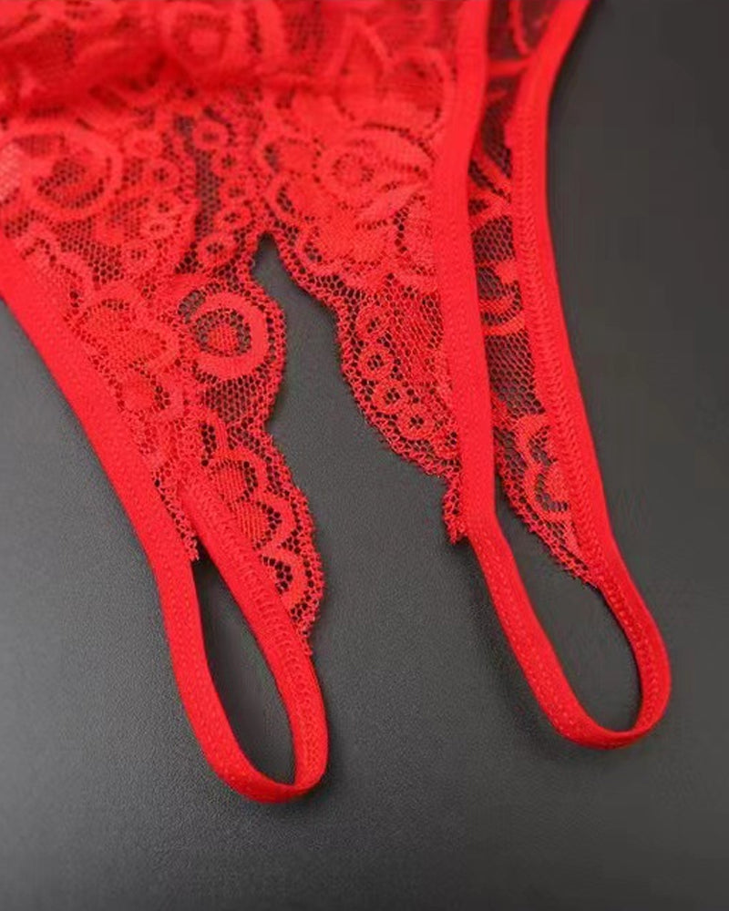 Women's Lace Open Crotch Hollow Low Rise Thong