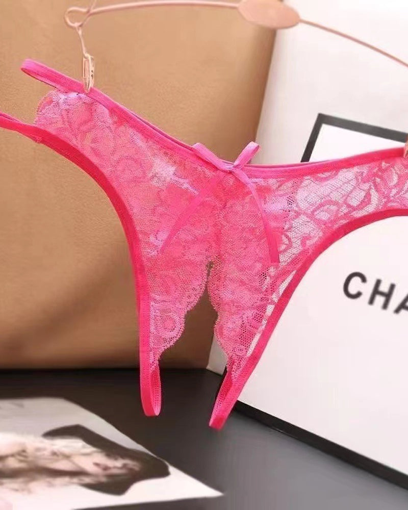Women's Lace Open Crotch Hollow Low Rise Thong