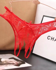 Women's Lace Open Crotch Hollow Low Rise Thong
