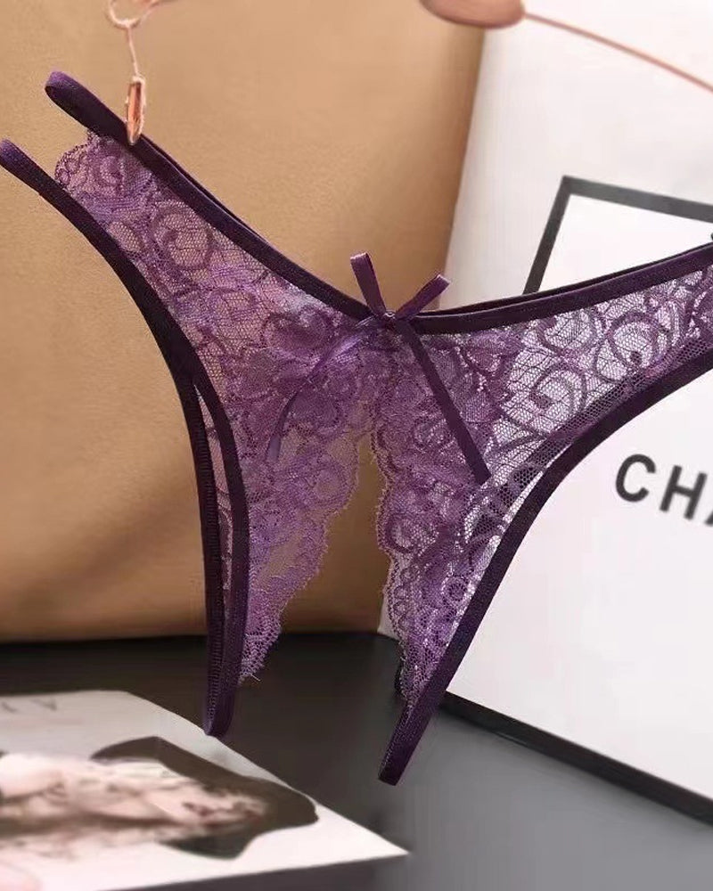 Women's Lace Open Crotch Hollow Low Rise Thong