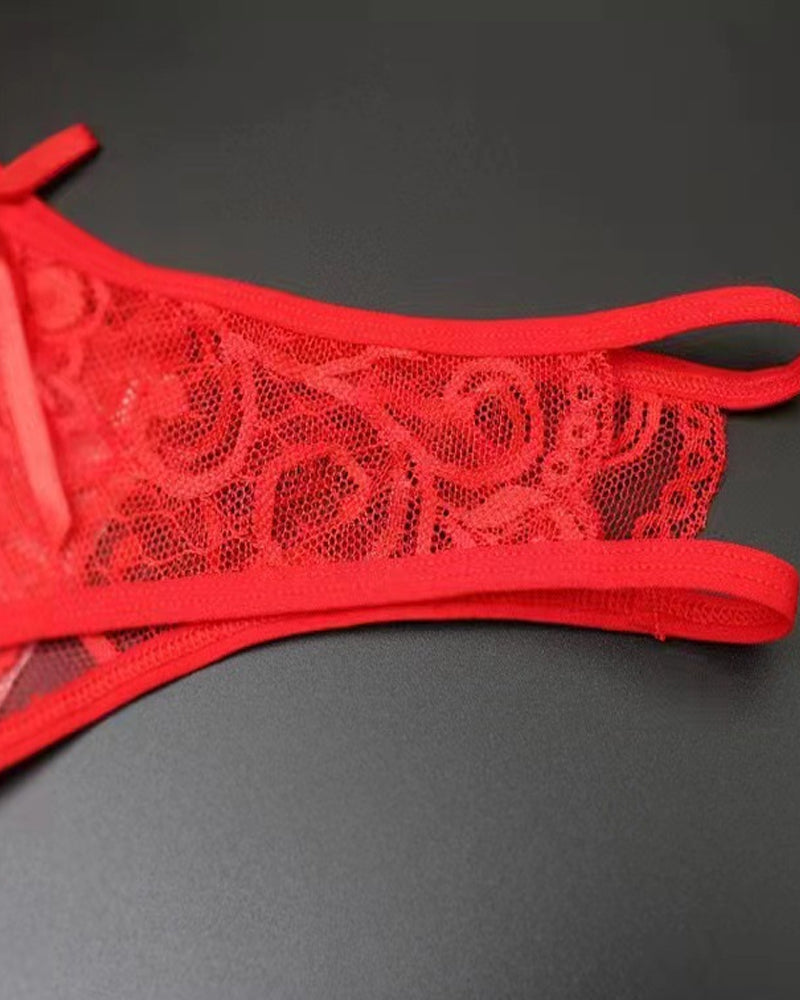 Women's Lace Open Crotch Hollow Low Rise Thong