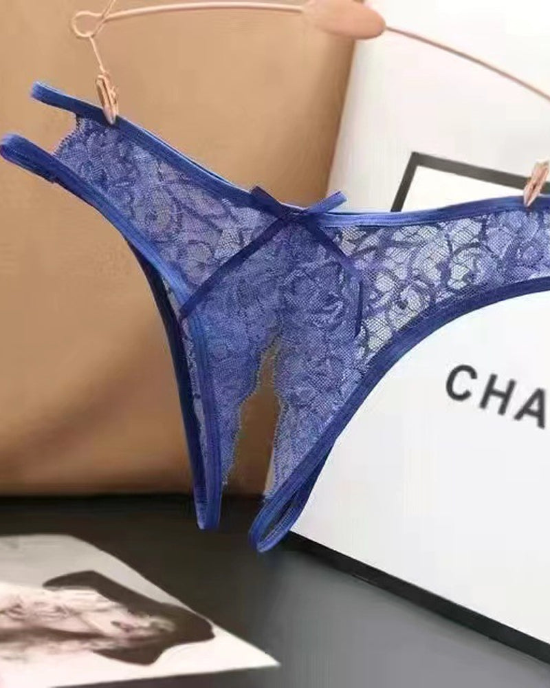 Women's Lace Open Crotch Hollow Low Rise Thong
