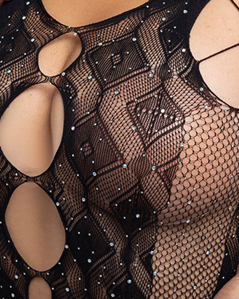 Diamond Hollow Black Lace Nightdress