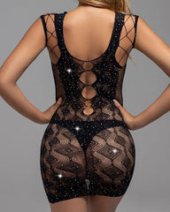 Diamond Hollow Black Lace Nightdress