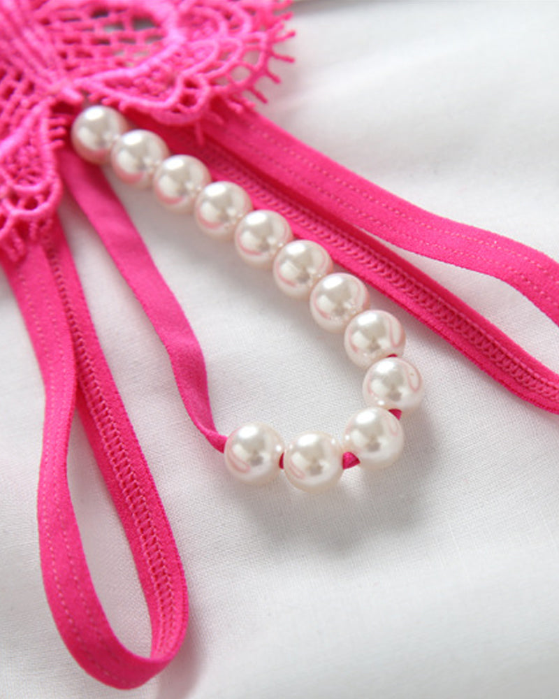 Lace Embroidery Crotchless Pearl Thong