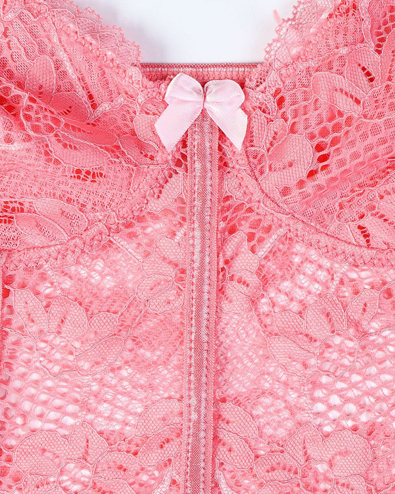 Lace See-Through Heart Print Camisole Nightdress and Thong Set