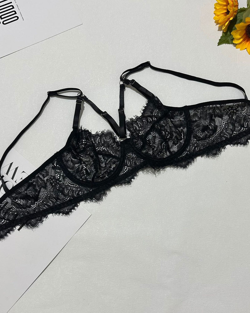 Lace See-Through Mesh Tulle Skirt Six-Piece Set