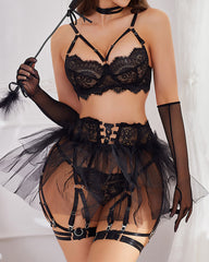 Lace See-Through Mesh Tulle Skirt Six-Piece Set