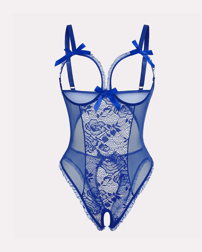 Flower Lace Mesh Stitching Chest Hollow Open Crotch One-Piece Pajamas