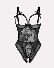 Flower Lace Mesh Stitching Chest Hollow Open Crotch One-Piece Pajamas