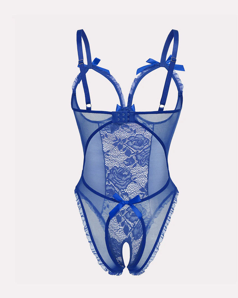 Flower Lace Mesh Stitching Chest Hollow Open Crotch One-Piece Pajamas
