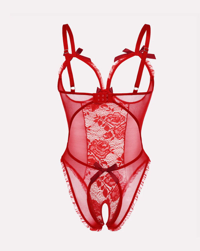 Flower Lace Mesh Stitching Chest Hollow Open Crotch One-Piece Pajamas
