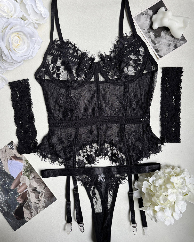 Lace Stitching Suspender Pajamas Set
