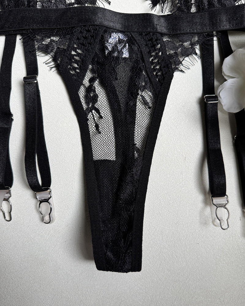 Lace Stitching Suspender Pajamas Set