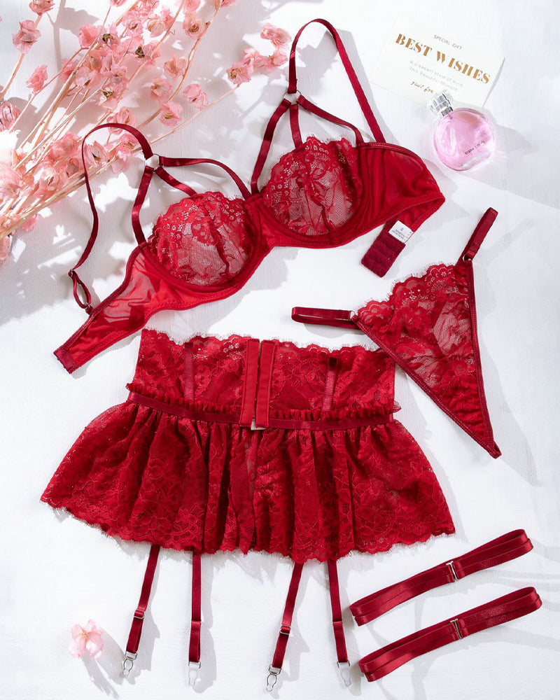 Lace Skirt Splicing Pajamas Three-Piece Set