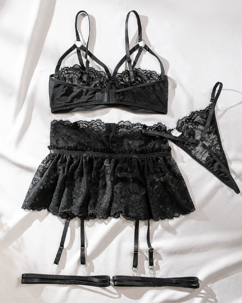 Lace Skirt Splicing Pajamas Three-Piece Set