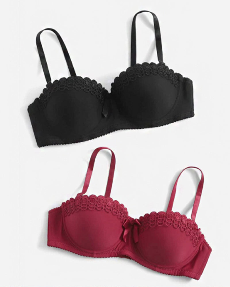 and Comfortable Bow Scalloped Push-Up Bra