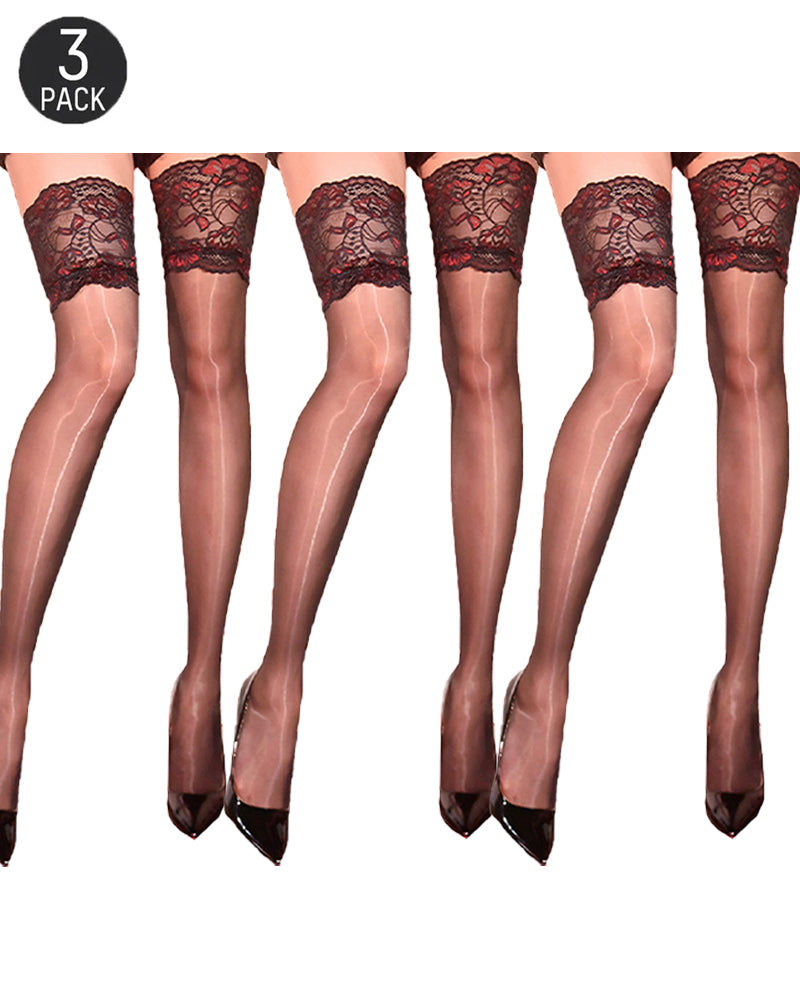 3-Pack Diamond Lace Stockings