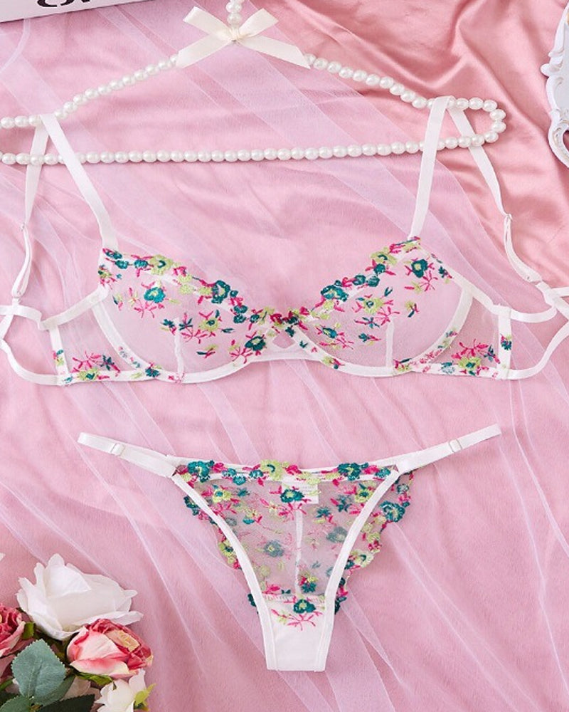 Lace Flower Embroidery Lingerie Set
